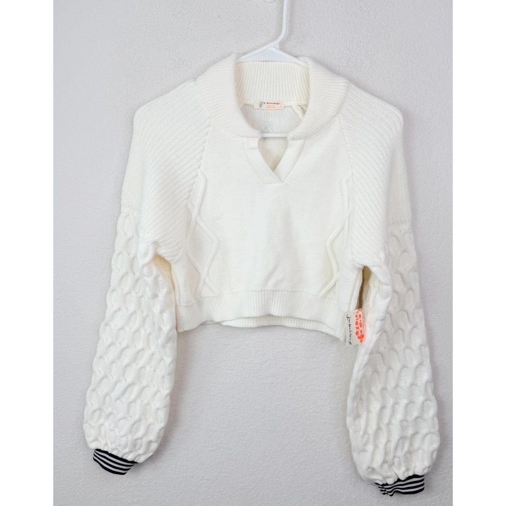 Free People Cropped Cable Knit Cowl Sweater - Light Neutral